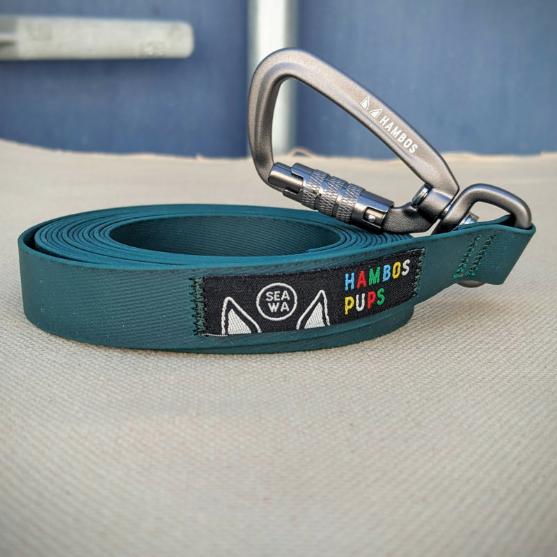 Water Moss drag line coiled with its auto-locking carabiner