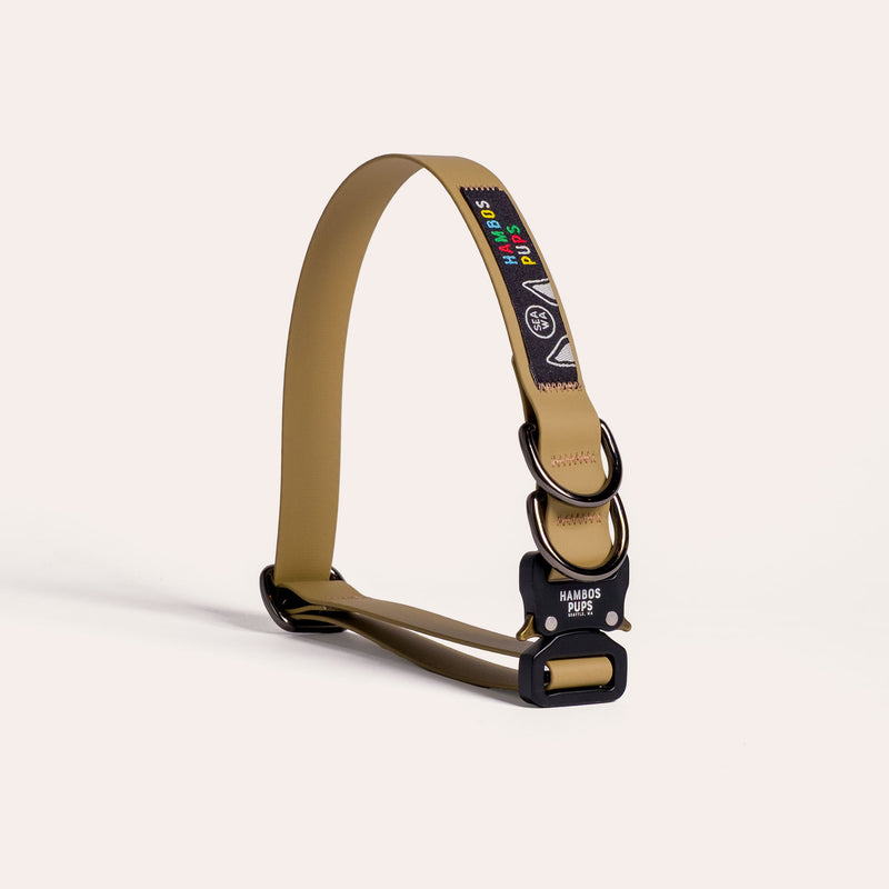 PNW Dry Collar in Toast with the all-metal buckle, studio shot